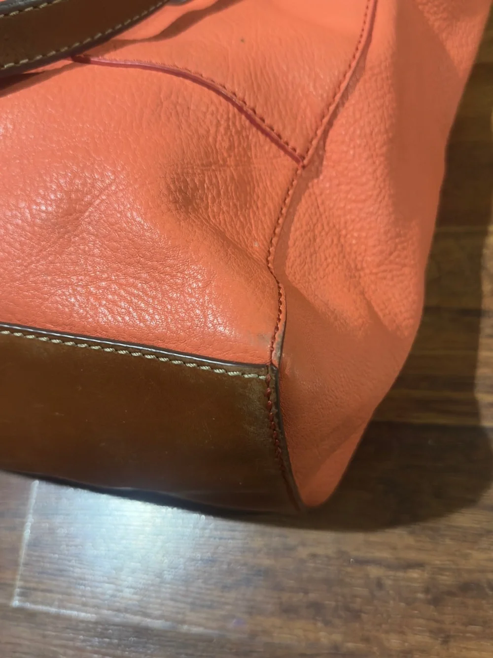 Fossil Coral Leather Tote Bag with Brown Straps
